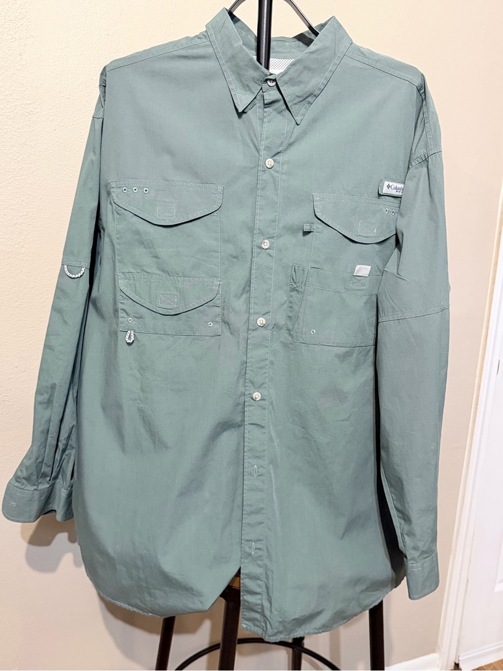 Columbia PFG Men's Long Sleeve Button-Up Fishing Shirt in green XL/TG